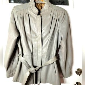 Vintage Grey Leather Belted Blazer Size Medium